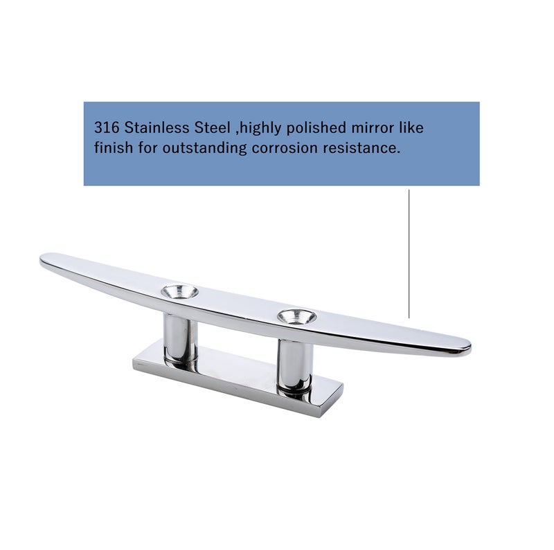 Thorn Boat Cleat 8 Inch Marine Dock Cleats 316 Stainless Steel Flat Top (8-in,2-pack) - Image 3